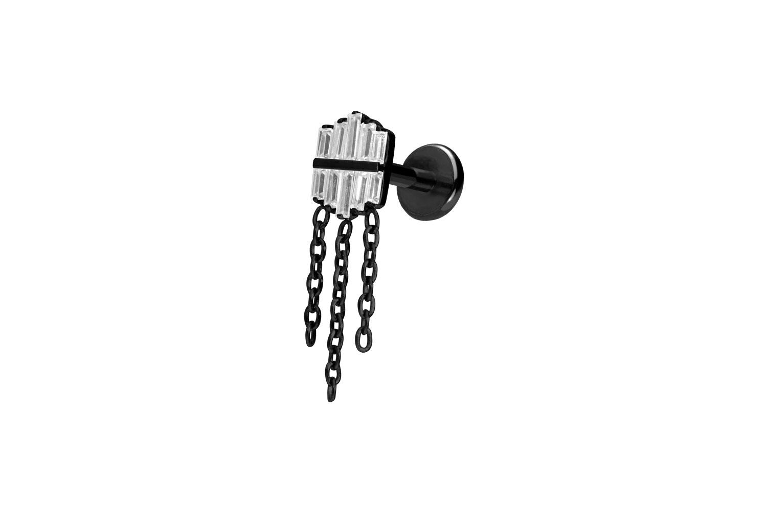 Titan Labret Piercing mit Push Fit KRISTALLSCHILD + 3 KETTEN